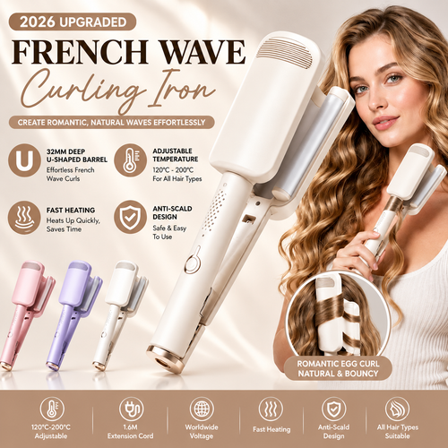 🌸 LIMITED-TIME 50% OFF! ✨ 32MM Wavy Hair Curler – Big Bouncy Curls, Negative Ion Care – Salon-Quality Styling at Home 💇‍♀️