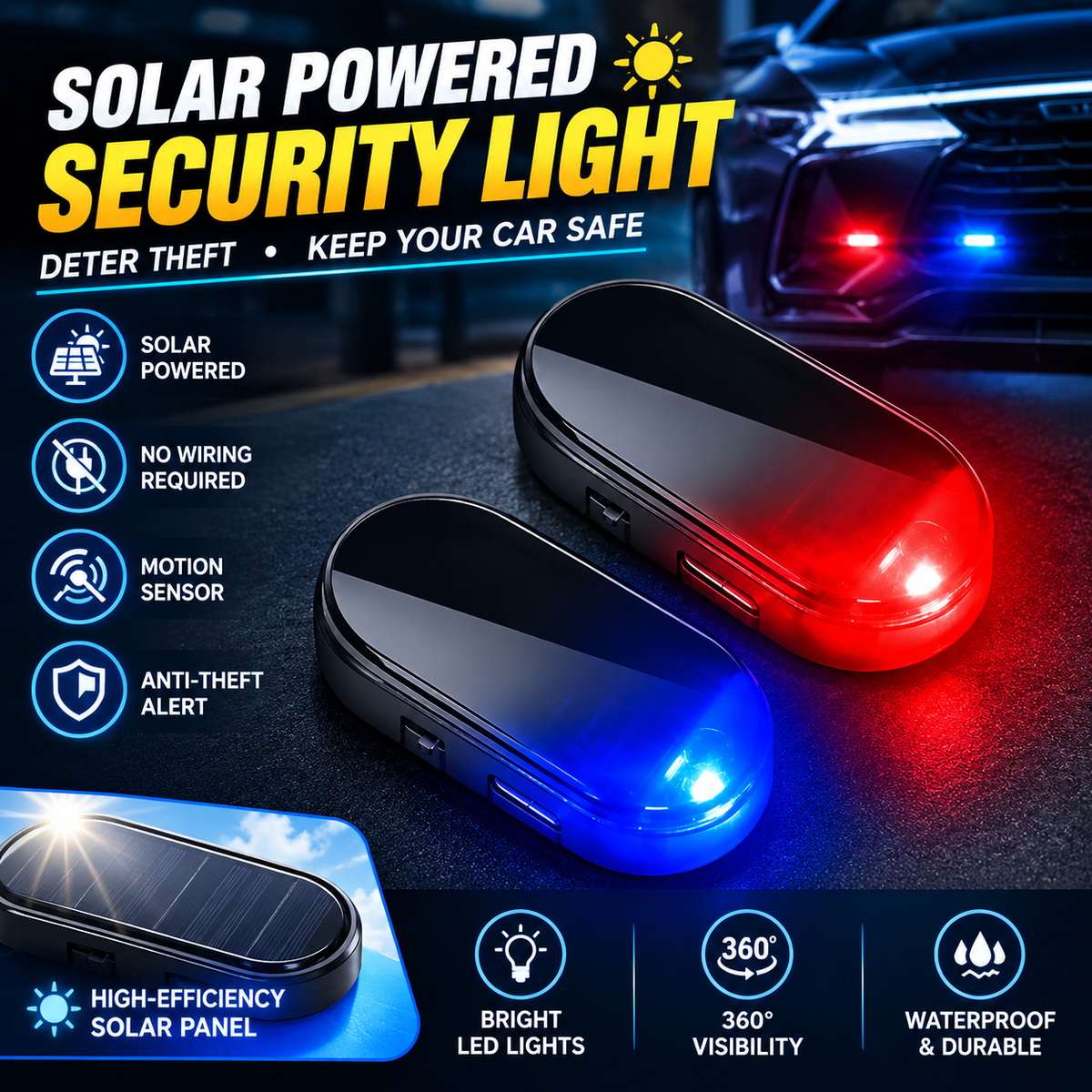 🔥50% OFF-Solar LED Simulated Car Anti-Theft Warning Lights