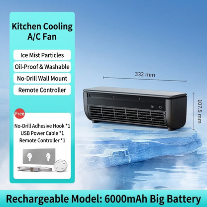 🔥 Drill-Free Wall Mount Ice Mist Cooling Fan, Wireless Rechargeable Portable Air Cooler, No Drill Hanging Cold Fan for Kitchen Household Use
