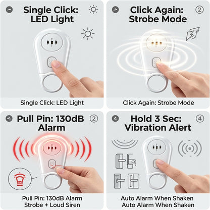 🔥 Save 50% now! 🛡️ Personal safety alarm keychain — features a 130dB loud alarm, vibration-sensing security mode, and a rechargeable flashlight with strobe function.