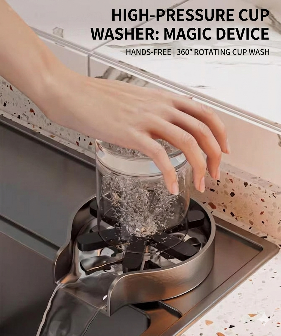 🔥3 Seconds Fast Rinse｜Automatic High Pressure Cup Washer for Bar & Home