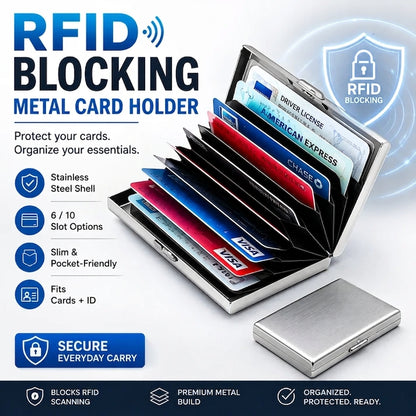 RFID Blocking Metal Card Holder, Ultra Slim Stainless Steel Business Credit Card Case 💳