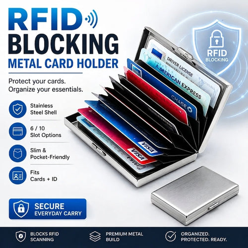 RFID Blocking Metal Card Holder, Ultra Slim Stainless Steel Business Credit Card Case 💳