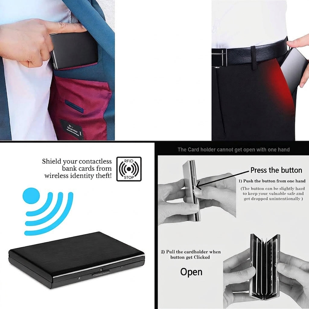 RFID Blocking Metal Card Holder, Ultra Slim Stainless Steel Business Credit Card Case 💳
