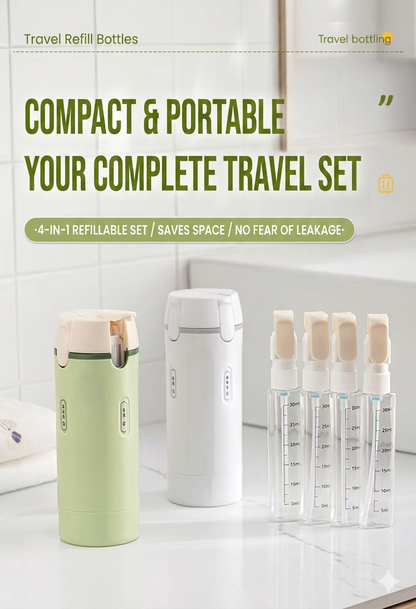 4-in-1 Travel Refillable Squeeze Bottles Set, Portable Cosmetic Shampoo Body Wash Lotion Travel Dispenser Bottles, Leak Proof Travel Toiletry Storage Containers for Airplane Carry On