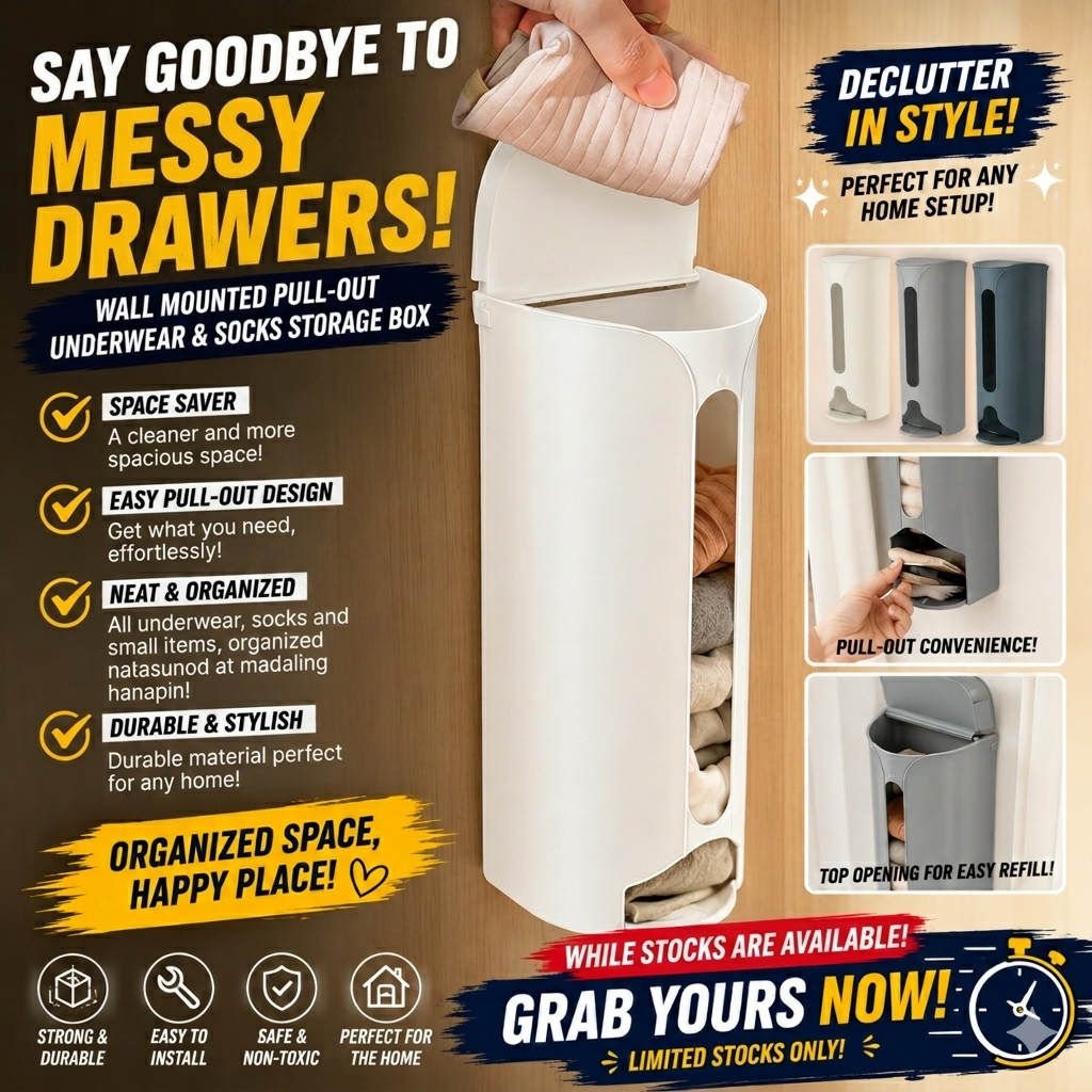 Wall Mounted Pull-Out Underwear and Socks Storage Box