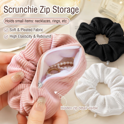 ✨Sparkly Rhinestone Hair Scrunchie With Hidden Zipper Pocket