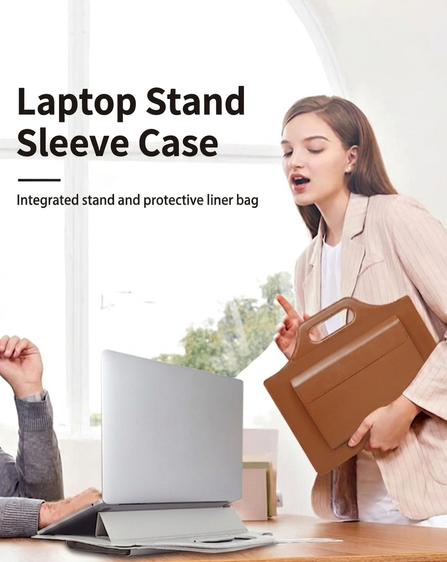 Laptop & Tablet Bag with Built-In Adjustable Stand, Portable Protective Notebook Sleeve for Daily Work Travel
