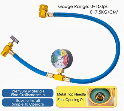 🔧 Save 50% now! ❄️ R134a A/C Refrigerant Charging Hose with Pressure Gauge — Leak-proof design, clear readings; compatible with cars, trucks, and home air conditioners.