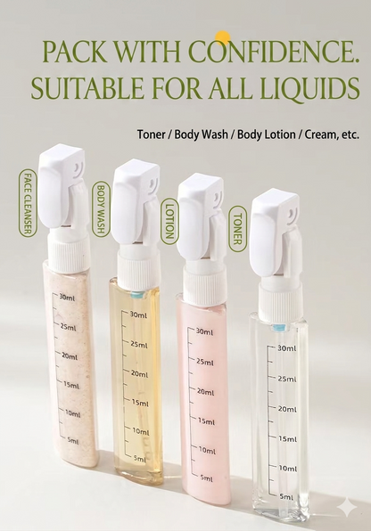 4-in-1 Travel Refillable Squeeze Bottles Set, Portable Cosmetic Shampoo Body Wash Lotion Travel Dispenser Bottles, Leak Proof Travel Toiletry Storage Containers for Airplane Carry On