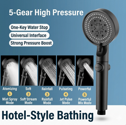 Large Panel Pressure Boost Shower Head with 5 Spray Modes and 360° Rotation