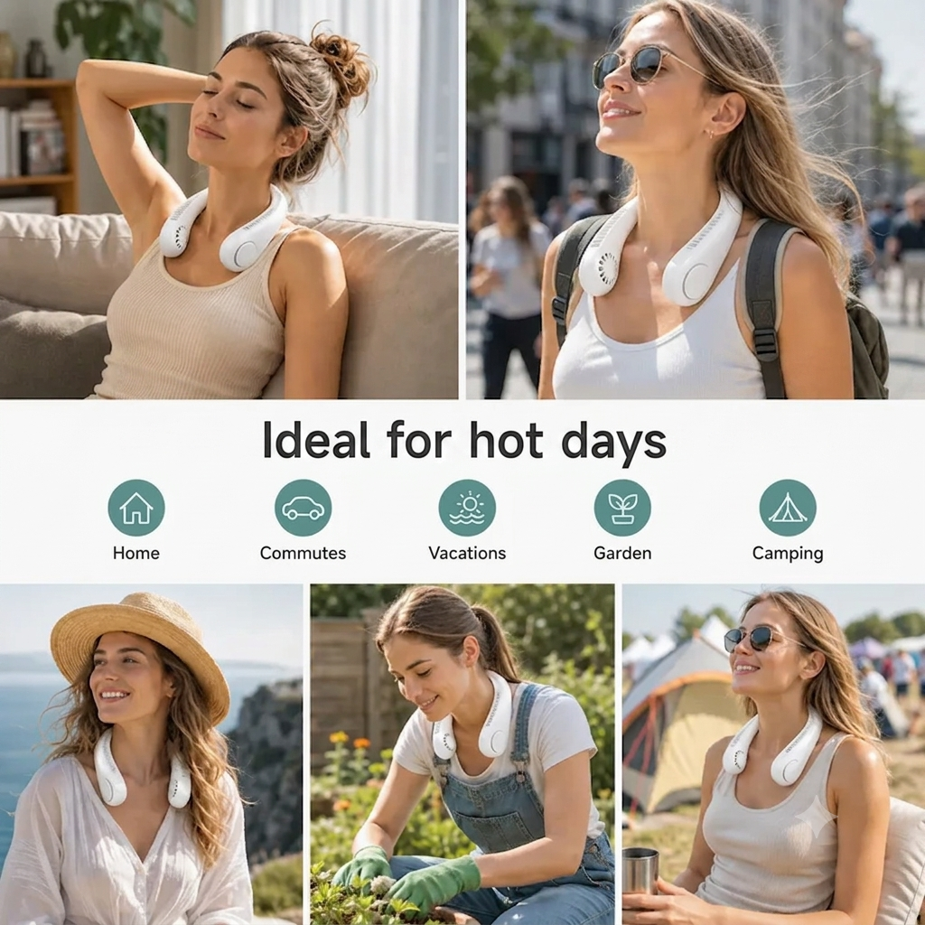 🔥Portable Bladeless Neck Fan Hands Free Personal Cooling Fan With 360° Airflow For Hot Summer Days