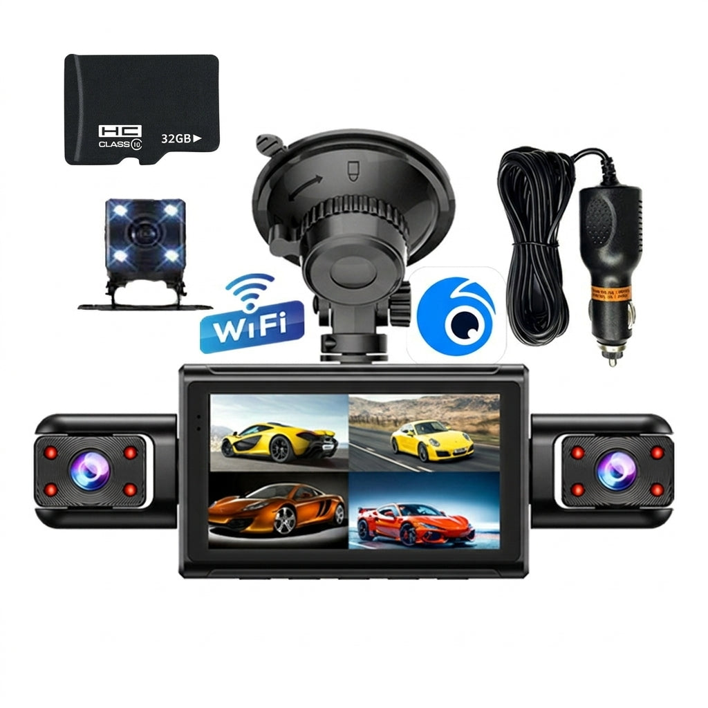 🚗High-Definition 4-Channel Dash Cam – 360° Coverage with No Blind Spots, 24-Hour Comprehensive Monitoring