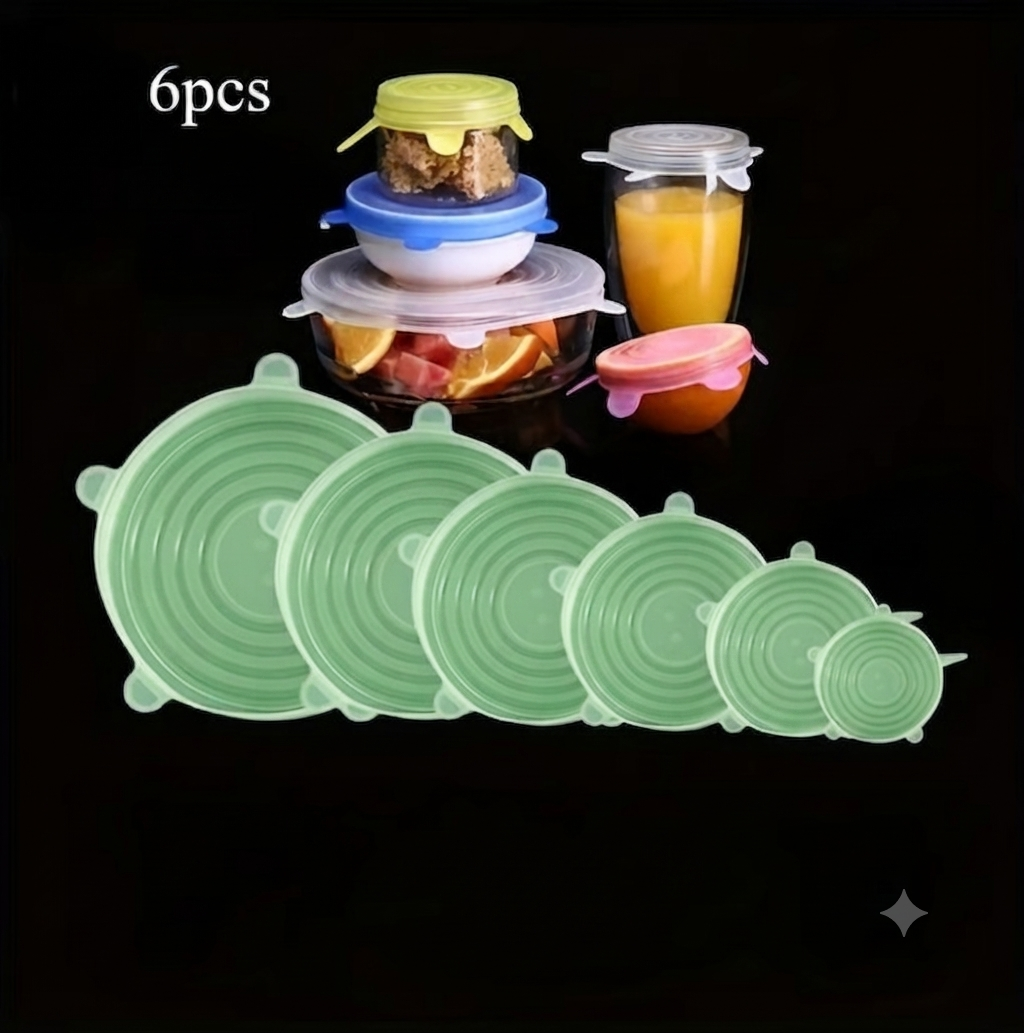 ❄️50% Discount，Buy one get one free!🥣 Reusable Silicone Food Storage Lids 6-Piece – Elastic Stretch Lids for Bowls, Fruit & Leftovers