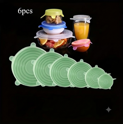 ❄️50% Discount，Buy one get one free!🥣 Reusable Silicone Food Storage Lids 6-Piece – Elastic Stretch Lids for Bowls, Fruit & Leftovers