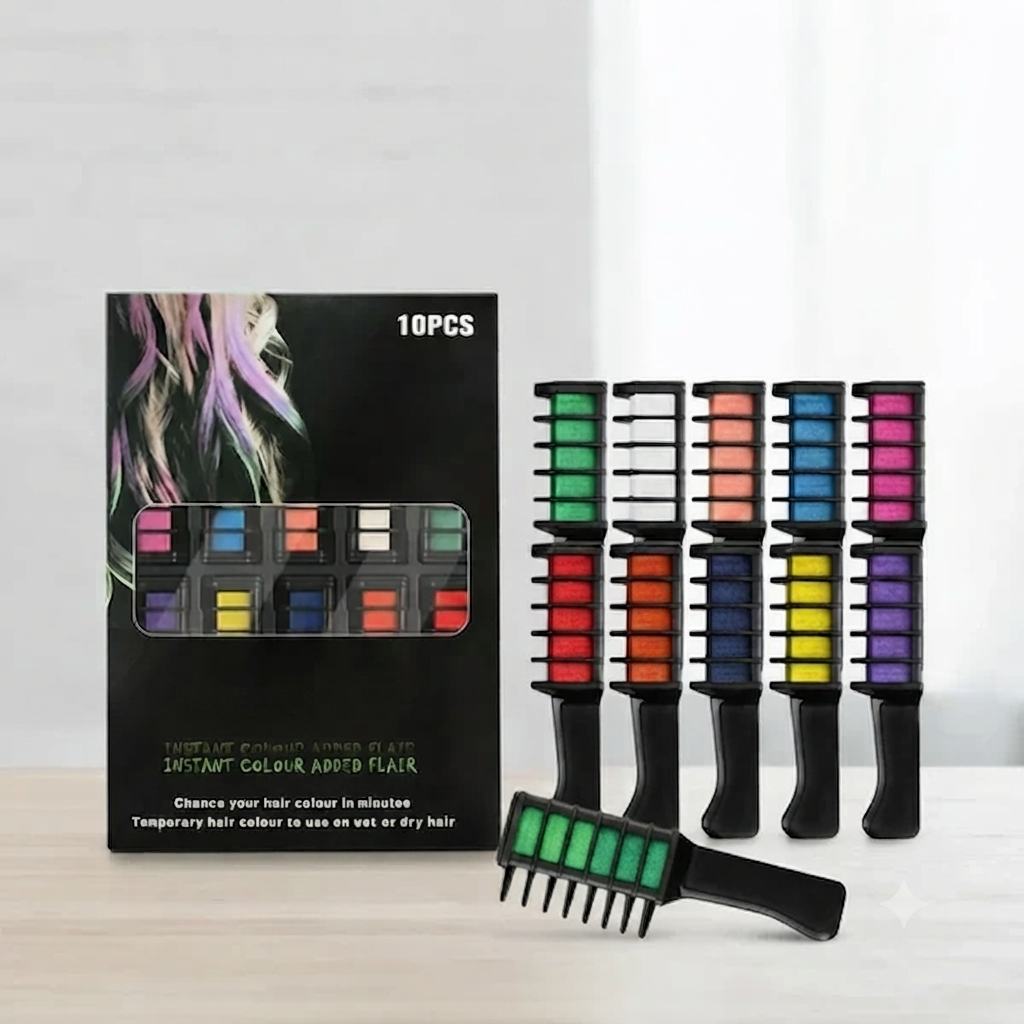 🚨Party Special 10 Color Temporary Hair Chalk Comb, Washable Disposable Vibrant Hair Dye Stick Amazon Supply For Halloween Cosplay Birthday