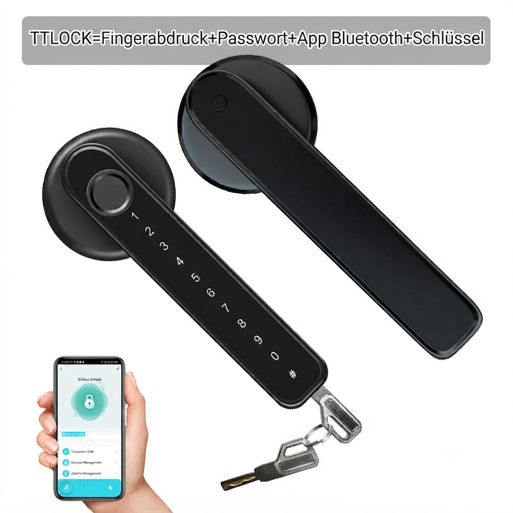 🔥50 % Rabatt🔥 Intelligenter Türgriff mit Fingerabdrucksensor und Bluetooth-App-Steuerung📱🔒