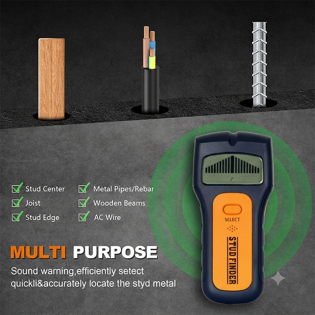 🔥Limited Time Deal 5-in-1 Digital Wall Stud Finder, Handheld Metal & Live AC Wire Detector, High Precision Drywall Scanner For DIY Hanging Projects
