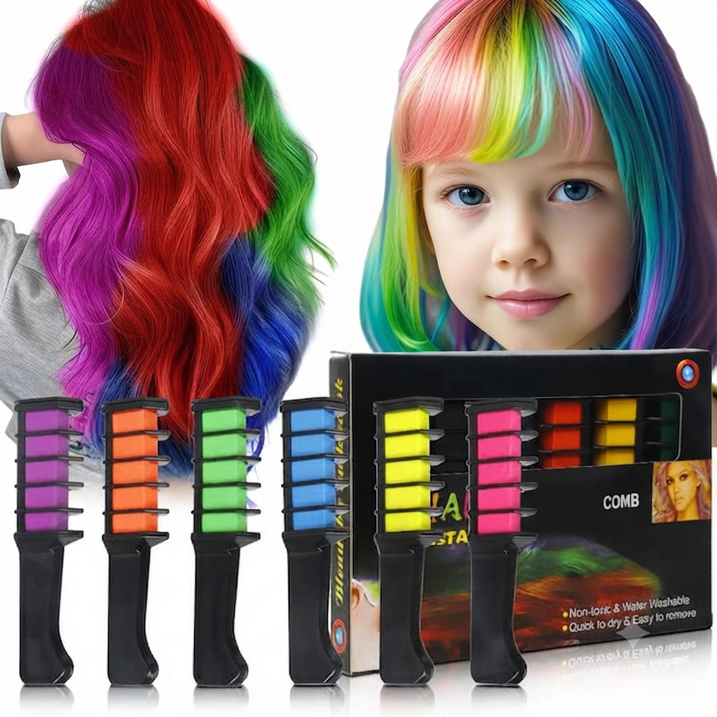 🚨Party Special 10 Color Temporary Hair Chalk Comb, Washable Disposable Vibrant Hair Dye Stick Amazon Supply For Halloween Cosplay Birthday