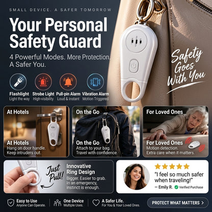 🔥 Save 50% now! 🛡️ Personal safety alarm keychain — features a 130dB loud alarm, vibration-sensing security mode, and a rechargeable flashlight with strobe function.