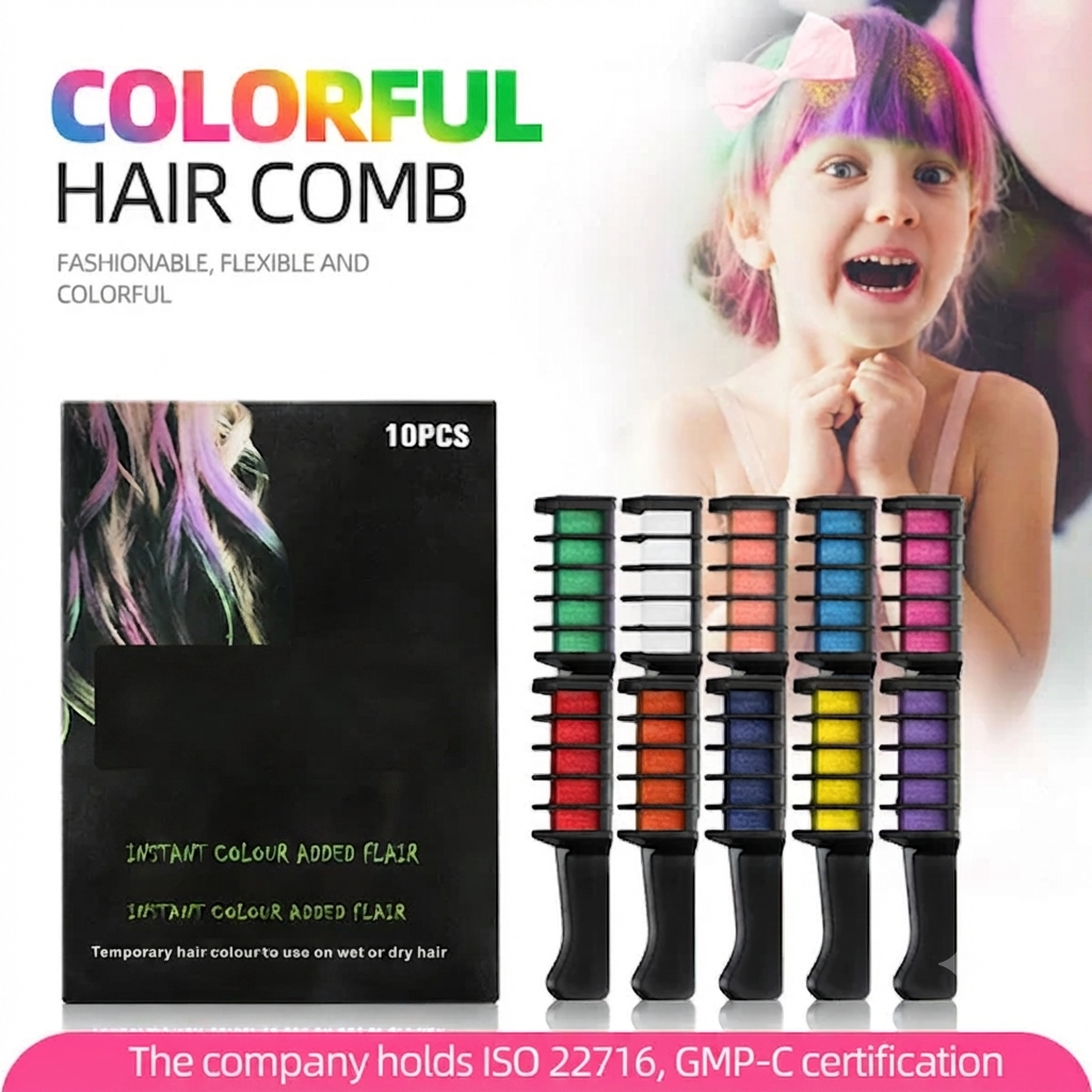 🚨Party Special 10 Color Temporary Hair Chalk Comb, Washable Disposable Vibrant Hair Dye Stick Amazon Supply For Halloween Cosplay Birthday