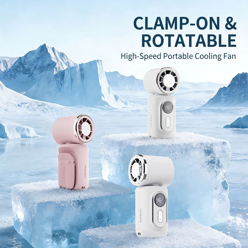 🔥 Clip-On Portable Cooling Fan, 180° Rotatable Fan Head with Ice Compress Pad, Mini Personal Fan for Car, Kids Backpack, Umbrella Stroller, Outdoor Travel Camping