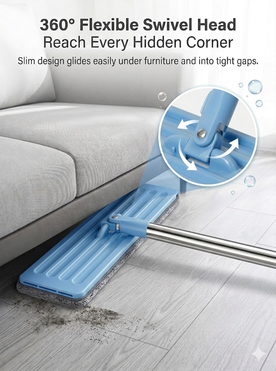Household cleaning tool, no-rinse flat mop, suitable for both wet and dry use.