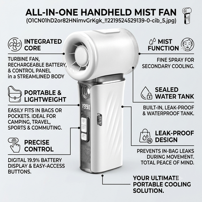 🔥 Limited Discount High-Speed Turbo Handheld Nano Mist Hydrating Fan, Stepless Variable Speed Portable Outdoor Misting Humidifier Fan for Travel, Beach, Camping