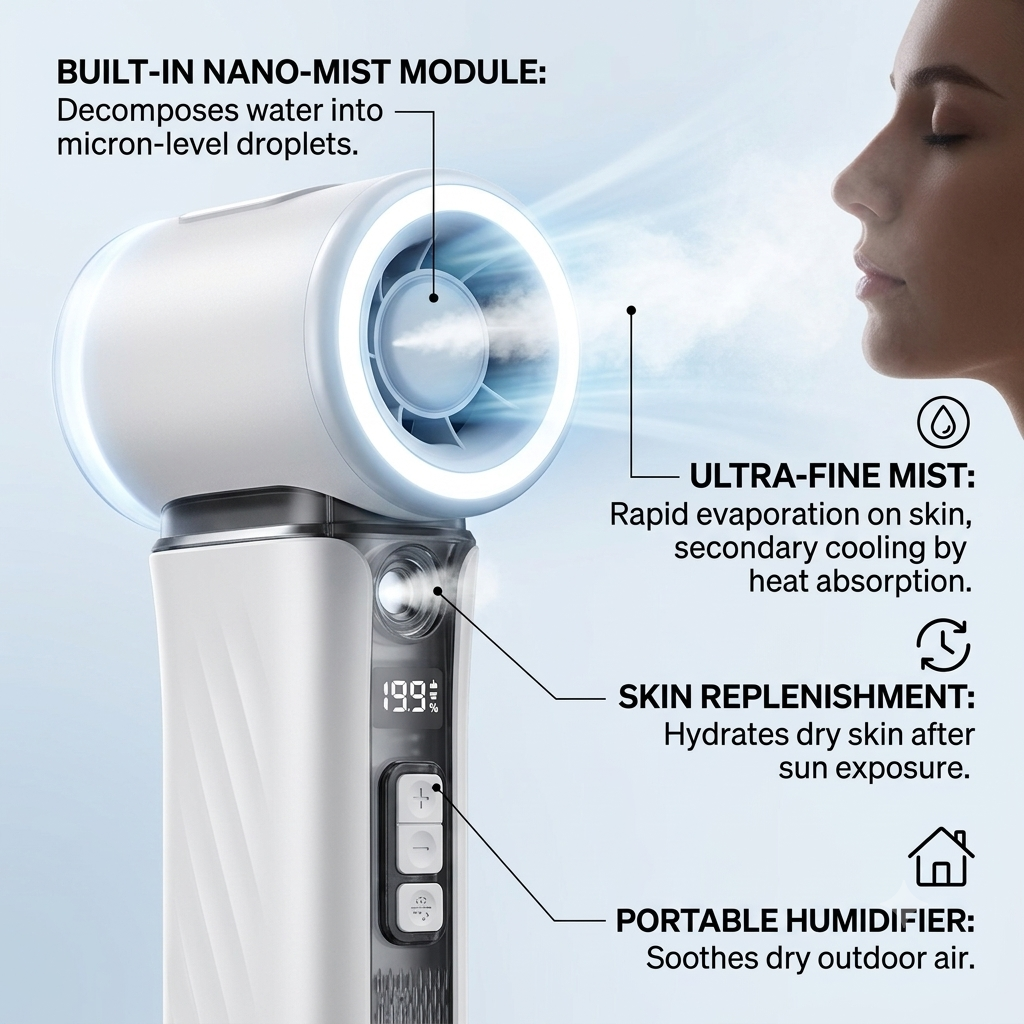 🔥 Limited Discount High-Speed Turbo Handheld Nano Mist Hydrating Fan, Stepless Variable Speed Portable Outdoor Misting Humidifier Fan for Travel, Beach, Camping