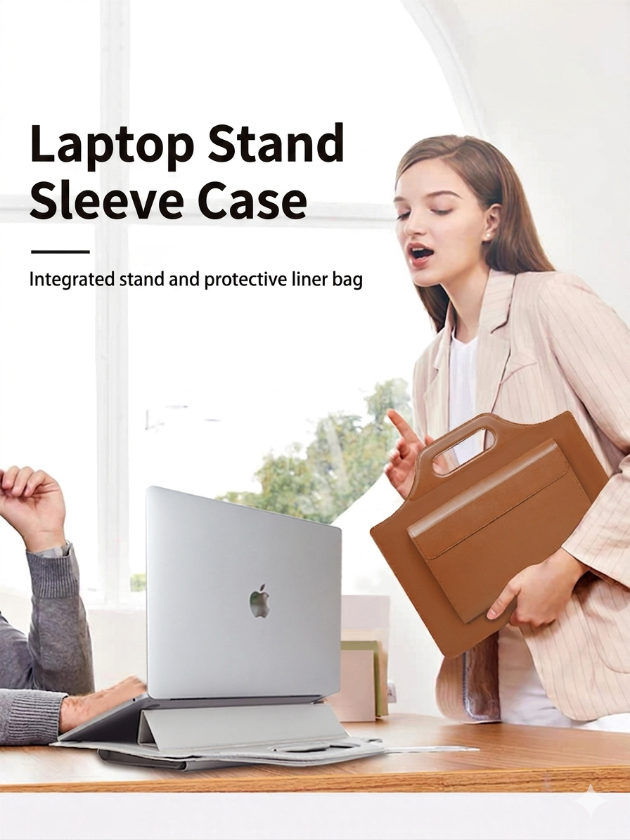 Laptop & Tablet Bag with Built-In Adjustable Stand, Portable Protective Notebook Sleeve for Daily Work Travel