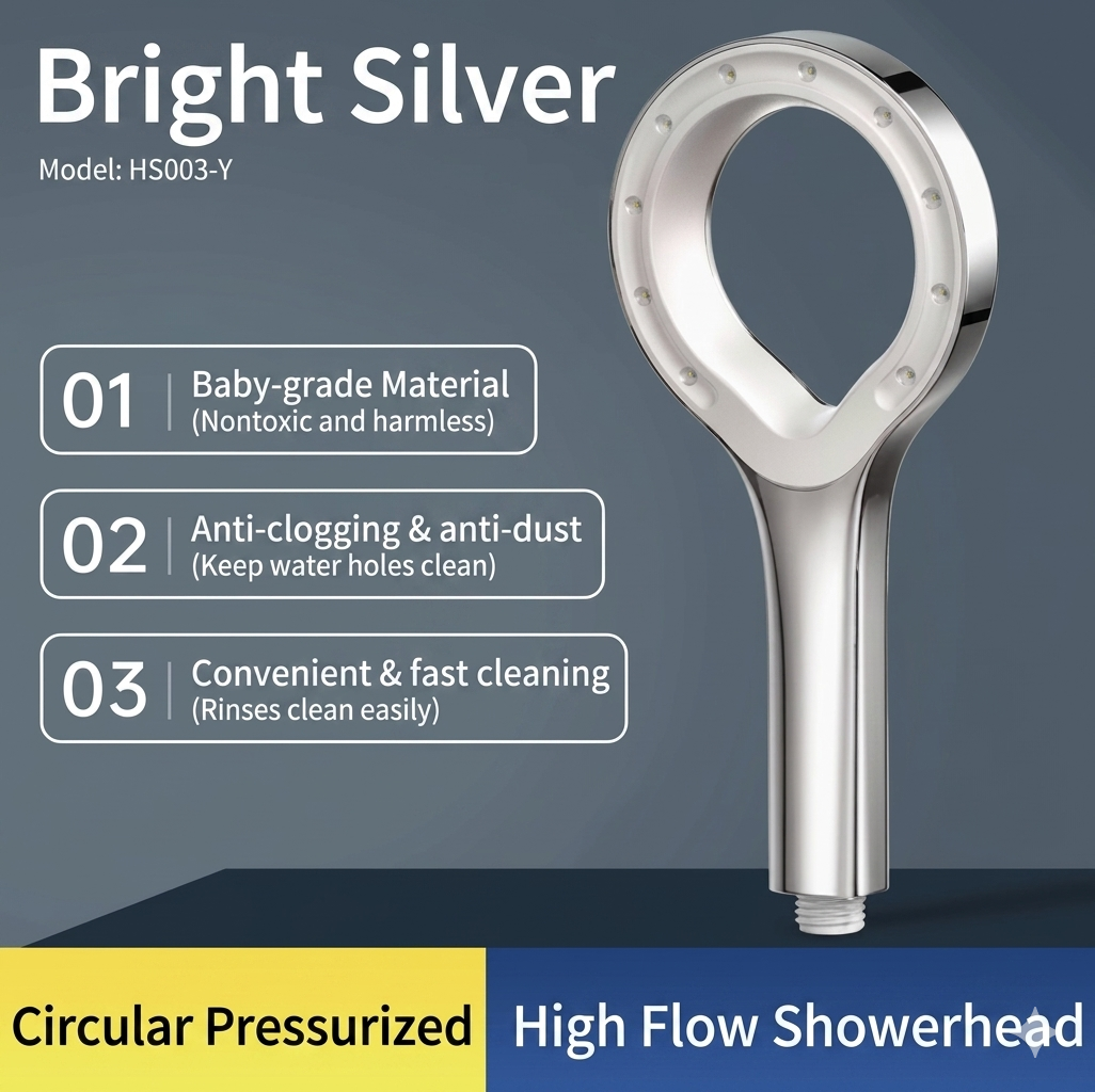 Hollow Ring Pressurized Handheld Shower Head, Negative Ion Oxygenation Filter Shower Purify Water Remove Harmful Impurities for Daily Beauty Skin Care