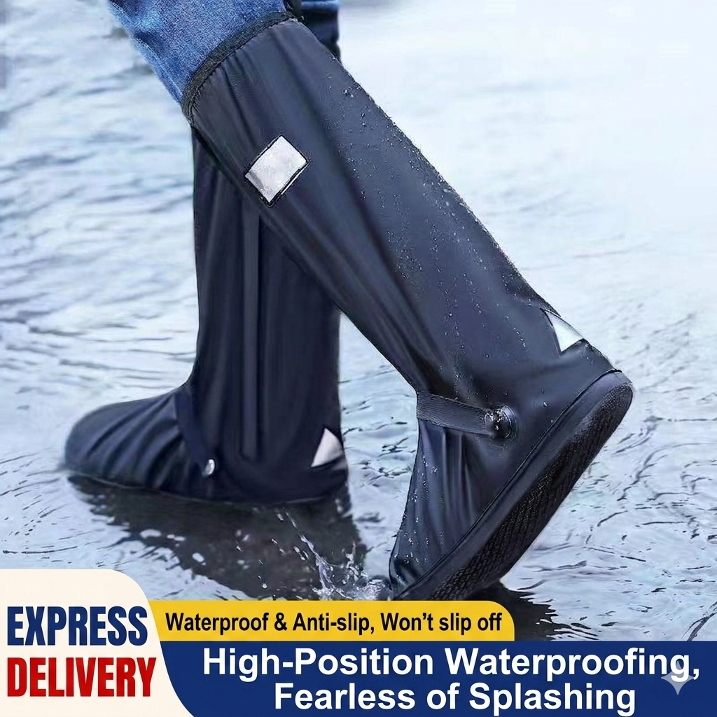 🔥Heavy-duty waterproof high-top rain boot covers, portable tall rain boot covers, suitable for various footwear types such as commuting, cycling, and hiking.