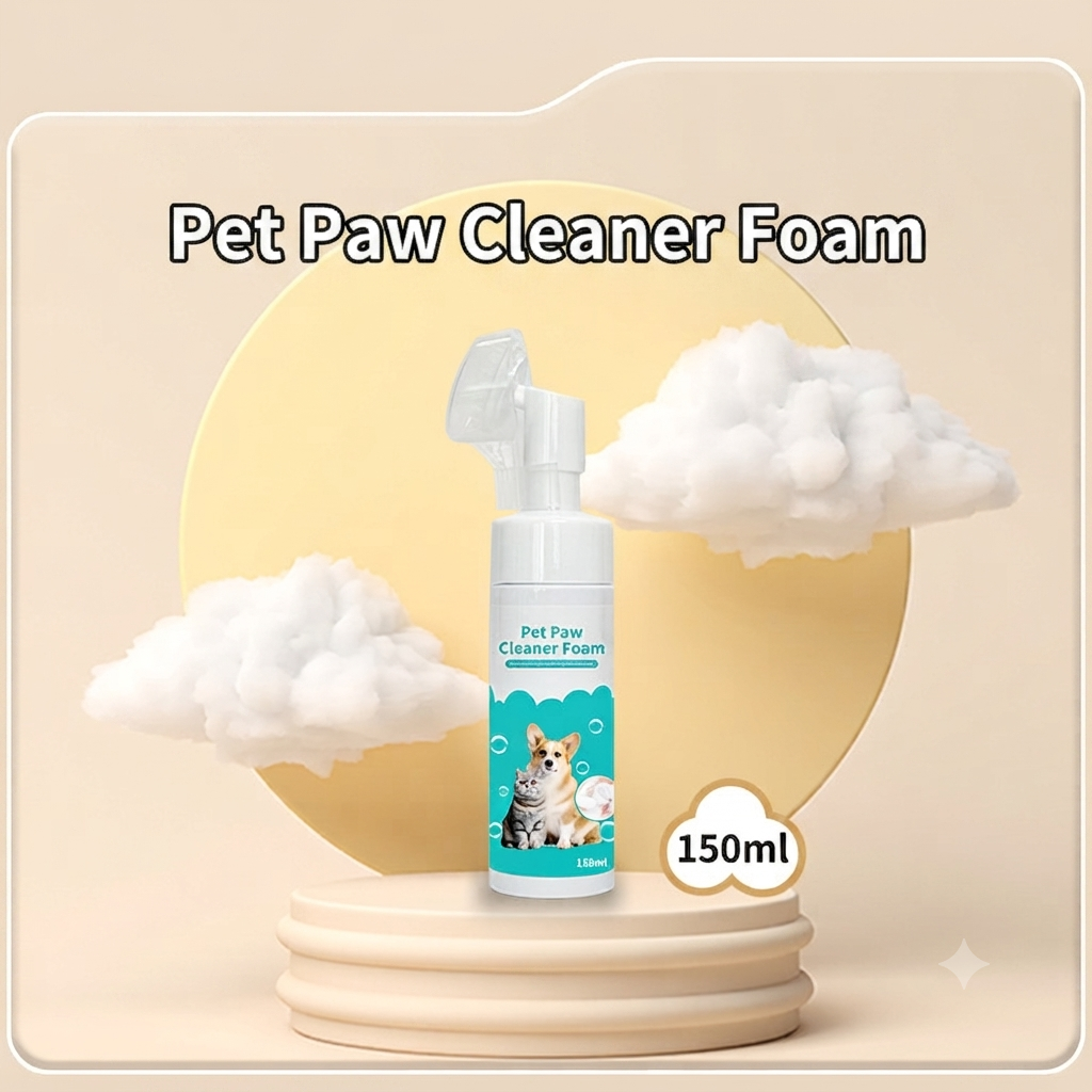 🐾 No-Rinse Pet Paw Foam Cleaner 150ml with Silicone Brush for Dogs Cats, Safe Daily Walk Paw Care