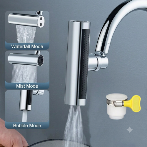 🔥 Limited Discount 4-Mode Flying Rain Waterfall Anti-Splash Faucet Extender, 360° Rotatable Kitchen Sink Tap Sprayer Nozzle, Hot & Cold Universal Water Saving Aerator for Dish Washing & Fruit Cleaning