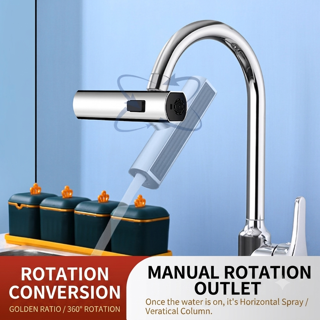 🔥 Limited Discount 4-Mode Flying Rain Waterfall Anti-Splash Faucet Extender, 360° Rotatable Kitchen Sink Tap Sprayer Nozzle, Hot & Cold Universal Water Saving Aerator for Dish Washing & Fruit Cleaning