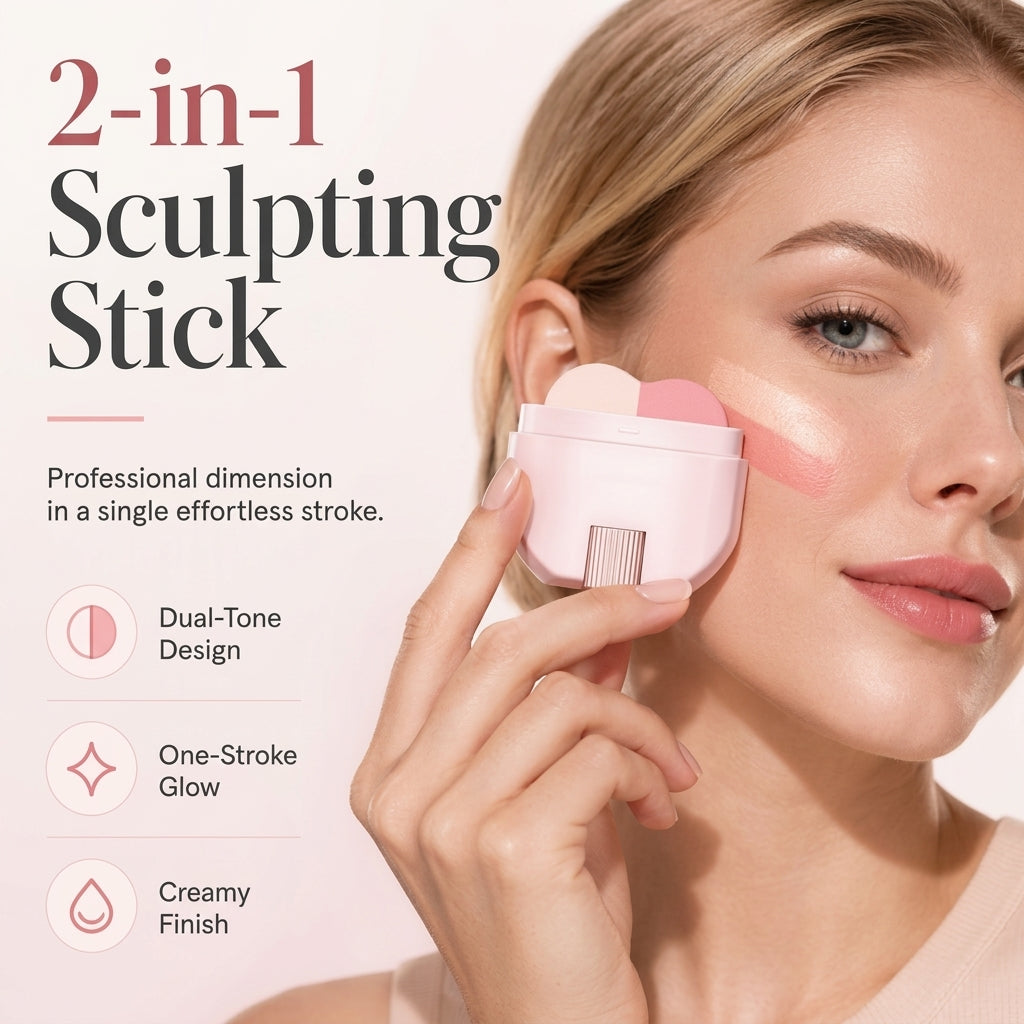 🌸Buy 2 Get 1 Free - 2-in-1 Blush & Highlighter Stick - Instantly Sculpt Your Cheekbones For A Professional-Looking Glow.