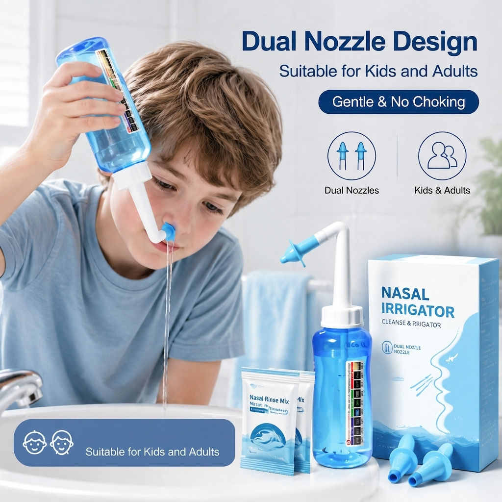 🔥Manual Nasal Irrigator For Adults Kids | Home Sinus Rinse Kit With Special Nasal Salt