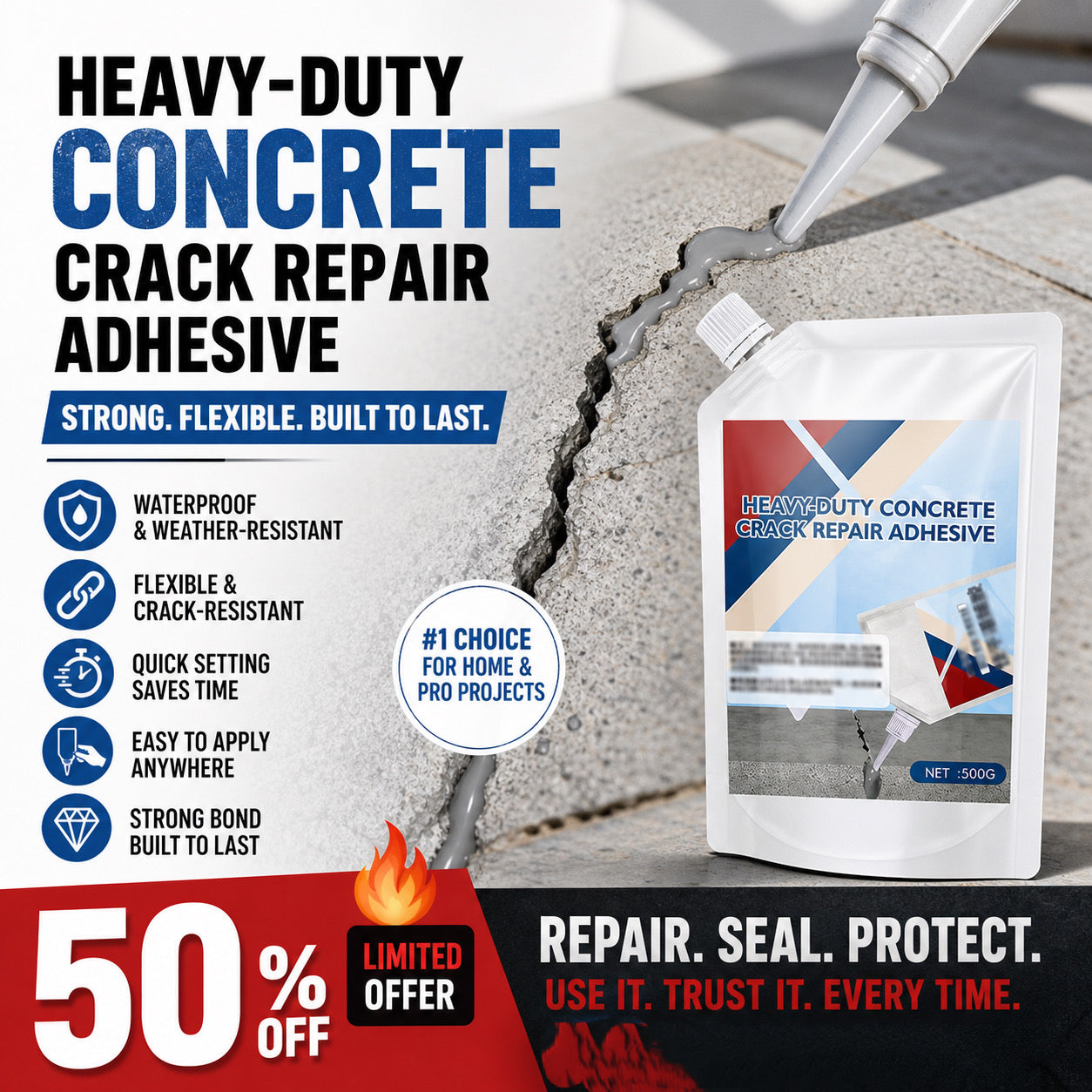 🔥Limited time 50% OFF! 👷‍♂️ Heavy-Duty Concrete Crack Repair Adhesive