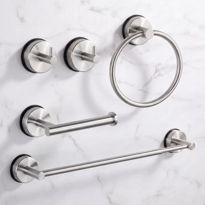 KL Home badkamer accessoires zonder boren in geborsteld RVS: haken, handdoekring, toiletrolhouder en handdoekstang