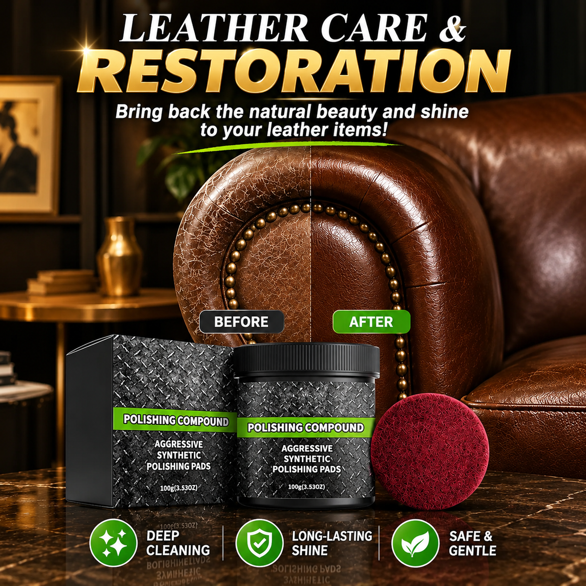 🪑Furniture Polishing Paste, Gentle Cleaning, Restoration & Gloss Maintenance, Multi-Material Furniture Care Cream