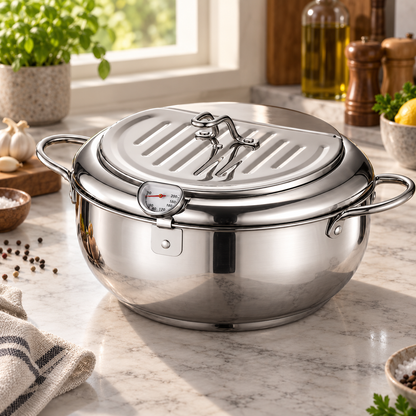 🍳Stainless Steel Tempura Deep Fryer | With Thermometer & Oil Draining Rack, Perfect for Home Deep Frying