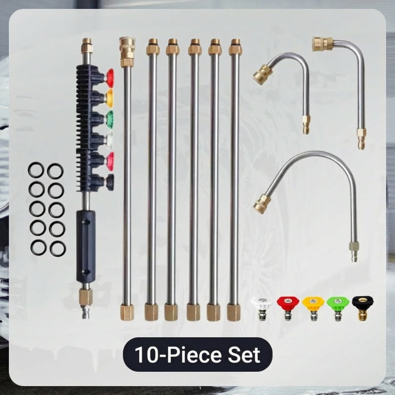 🔥10Pcs Pressure Washer Extension Wand Kit, 1/4 Inch Quick Connect 4000PSI Power Washer Lance with Curved Rod for Air Conditioner Gutter Car House Cleaning