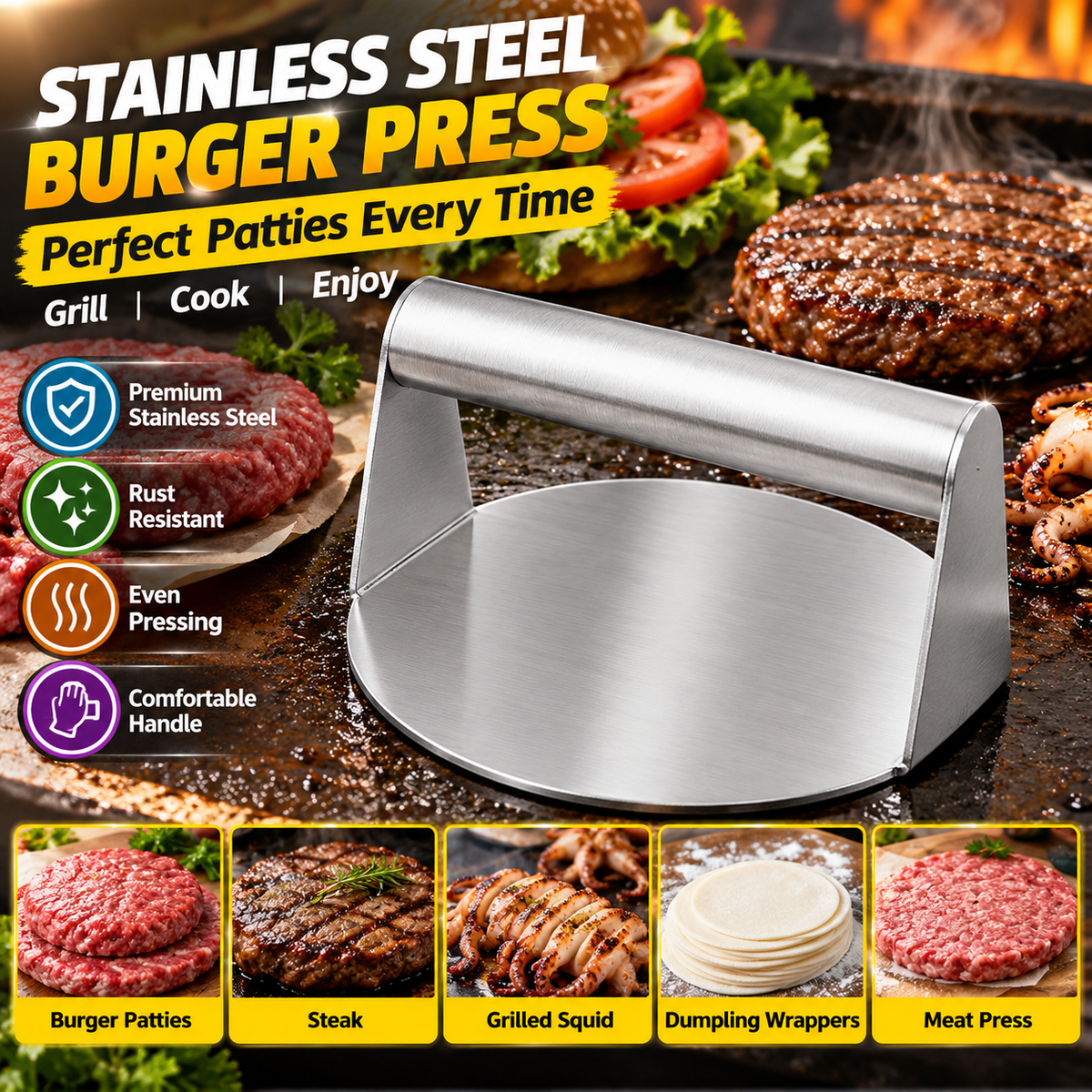 🔥50% Off Today Only: Multifunctional Stainless Steel Tortilla Press.