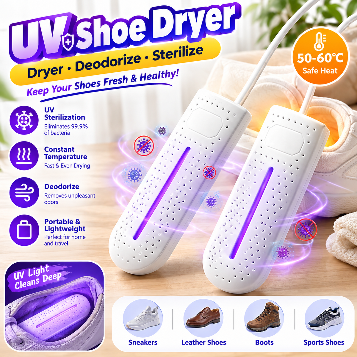 🔥Limited Time 50% Off Today - Portable 360-Degree Quick Drying Shoe Dryer - Antibacterial and deodorizing