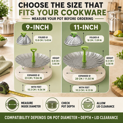 🥦 50% OFF 3-in-1 Adjustable Folding Steamer Basket ✨ Steam, Rinse & Serve with Ease