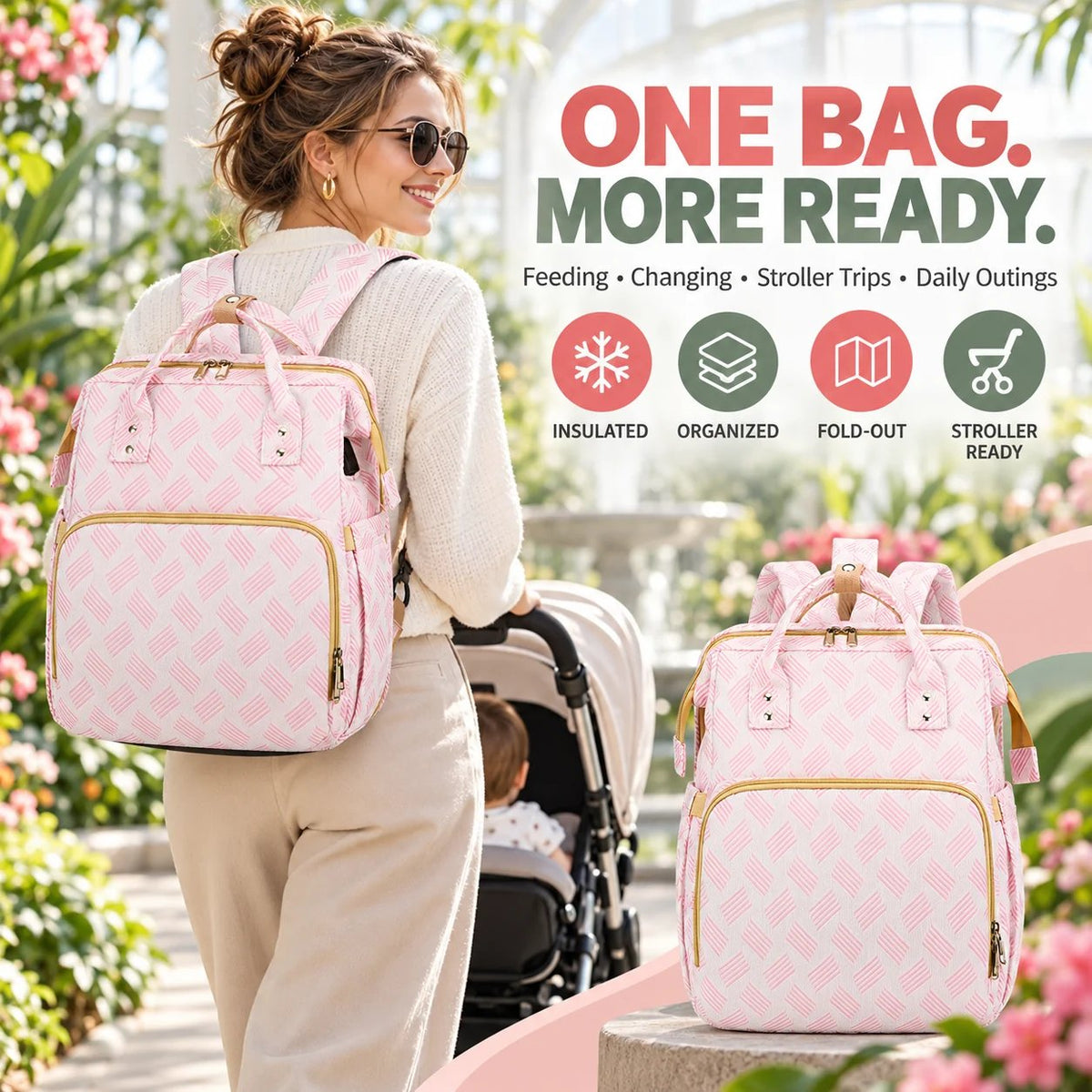 💥50% OFF 🎒🍼3-in-1 Diaper Bag Backpack with Fold-Out Changing Station