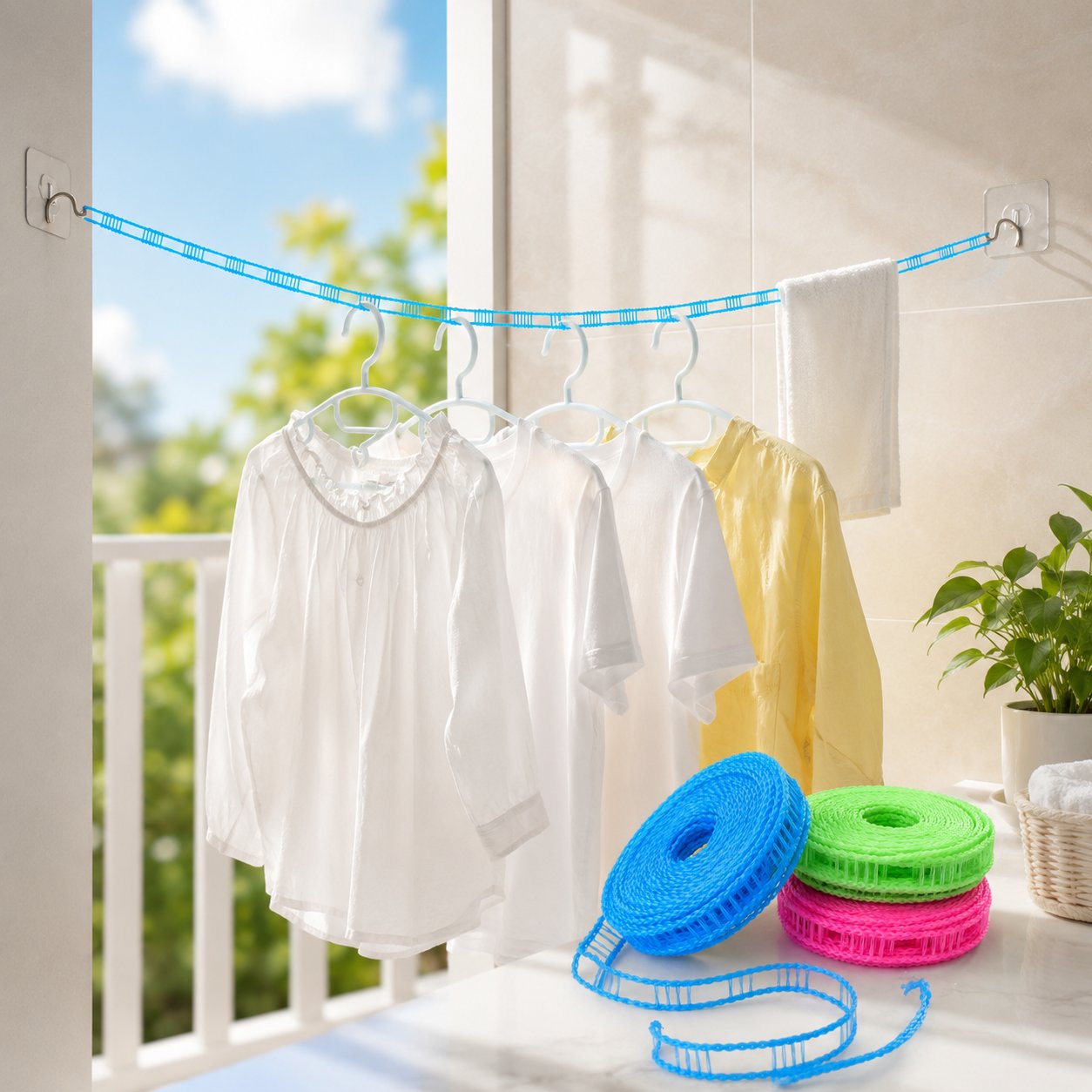 ✨Need a sturdy travel drying line? Heavy-Duty Portable Adjustable Clothesline with Dual Hooks for All Scenes!
