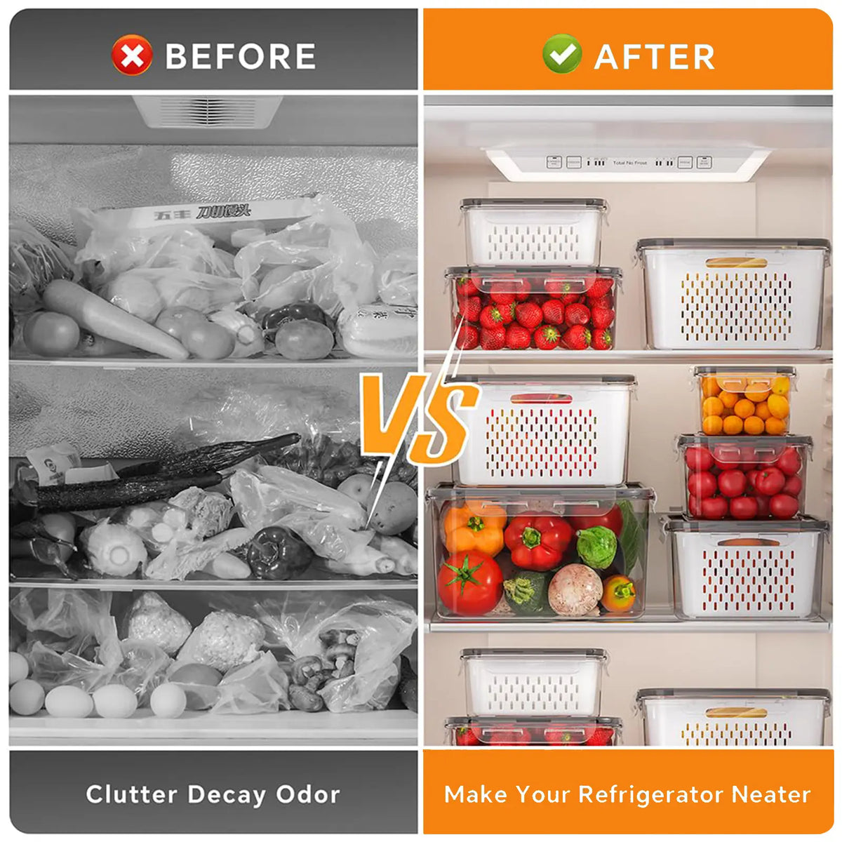 🔥50% OFF⚡️3 Pack Stackable Fridge Organizers with Removable Colander