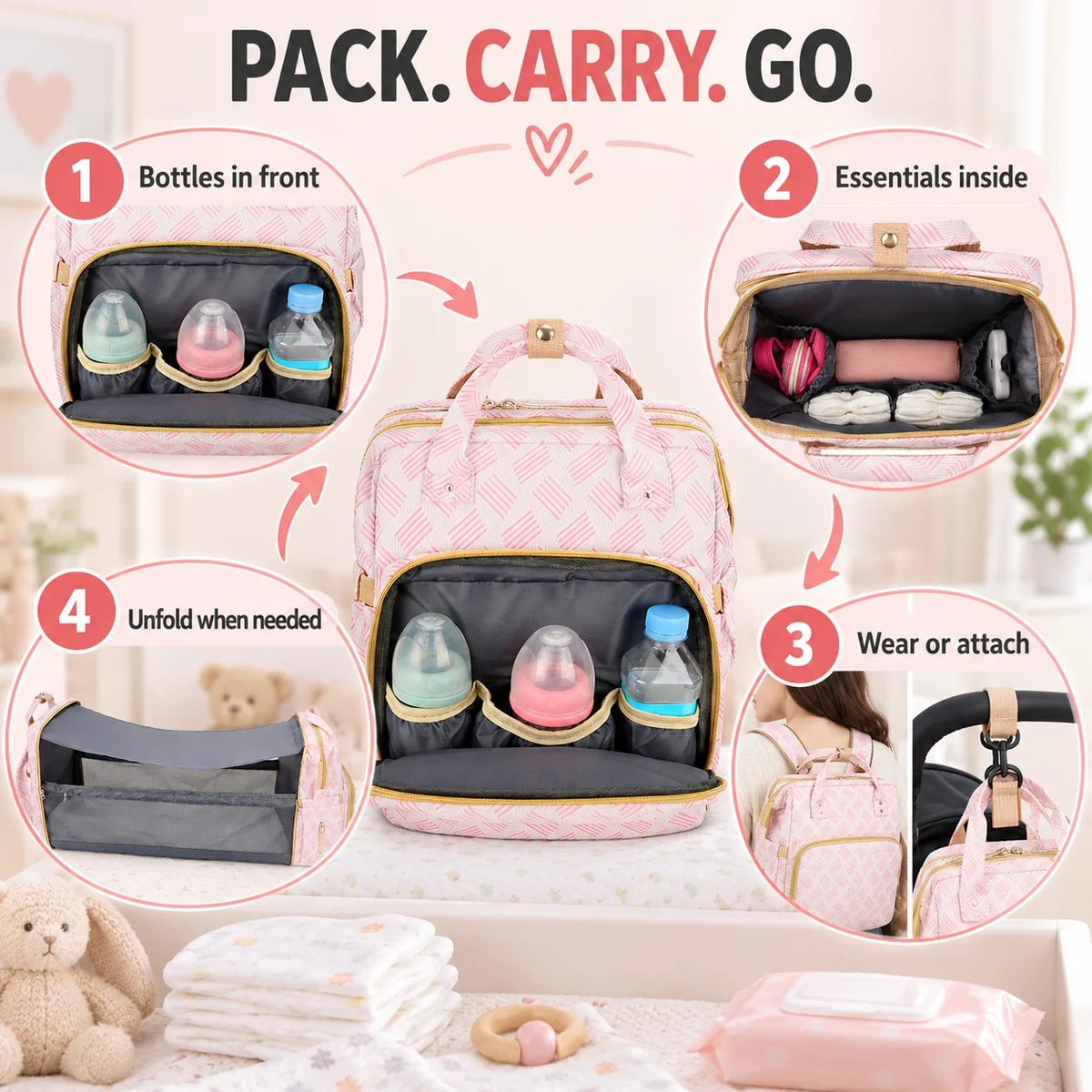 💥50% OFF 🎒🍼3-in-1 Diaper Bag Backpack with Fold-Out Changing Station