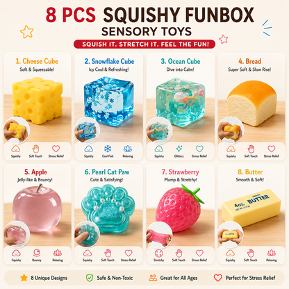 Hot sale🔥8-Piece Mystery Squishy Box — Ultimate Malt Sugar Stress Relief Sensory Bundle